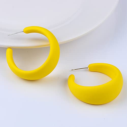 Acrylic Resin C Shape Colorful Hoop Trendy Chunky Cute Candy Earrings - Jewelry for Women - color: Yellow