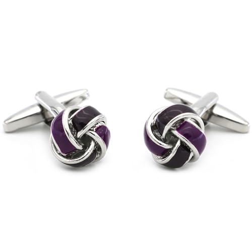 Knot Cufflinks in Gift Box Cuff Links for Men Lady Daily Wear Shirt | Men's Women Cufflink Set Jewelry for Wedding Party Prom Office Formal or Casual Business Tuxedo Dress, Easy to Put on - style: Black & Purple Knot