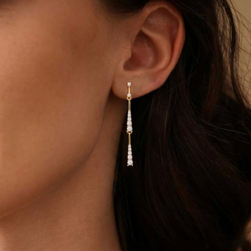 Dangle Earrings for Women, Formal Teardrop Drop Earrings Dainty Wedding Bridal Dangling Earrings 14k Gold Plated Long Gold Earrings for Women Trendy Hypoallergenic Waterproof Prom Jewelry - color: Gold-Long