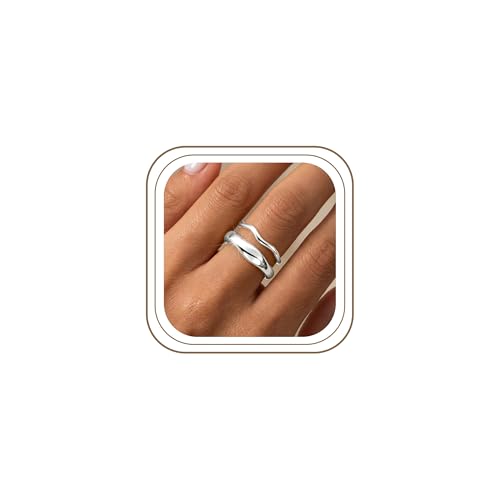 Gold Rings for Women Men Non Tarnish, Waterproof Chunky 14K Gold Plated Dainty Stackable Rings Trendy Statement Pinky Thumb Rings Engagement Eternity Wedding Band Ring Stacking Gold Jewelry Size 3 4 5 6 7 8 9 10 11 - color: Silver, size: 7
