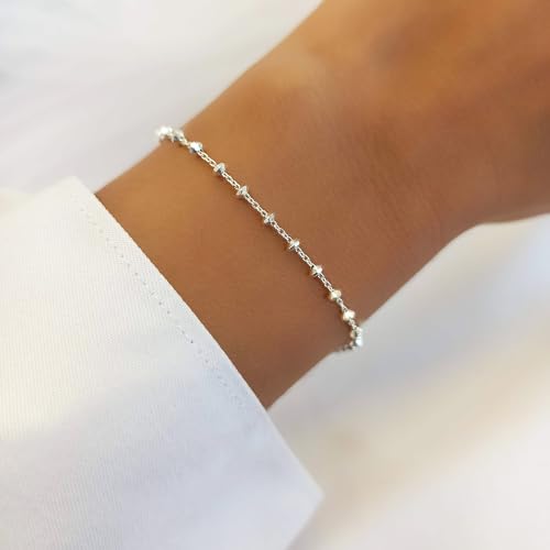 Sterling Silver Chain Bracelets for Women - Dainty 925 Silver Adjustable Bracelets, Minimalist Layering Jewelry, Stackable Chain Styles - style: P