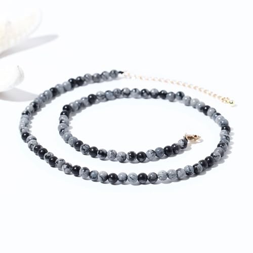 Simple 4mm Gemstones and Crystals Choker Necklace Unisex 16"-18" | Necklaces for Women Men, Adjustable, 40-45 cm Chain Length, Handmade, Spiritual Gemstones, Positive Energy, Daily Wear - style: Alabaster