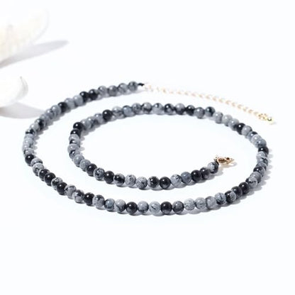 Simple 4mm Gemstones and Crystals Choker Necklace Unisex 16"-18" | Necklaces for Women Men, Adjustable, 40-45 cm Chain Length, Handmade, Spiritual Gemstones, Positive Energy, Daily Wear - style: Alabaster