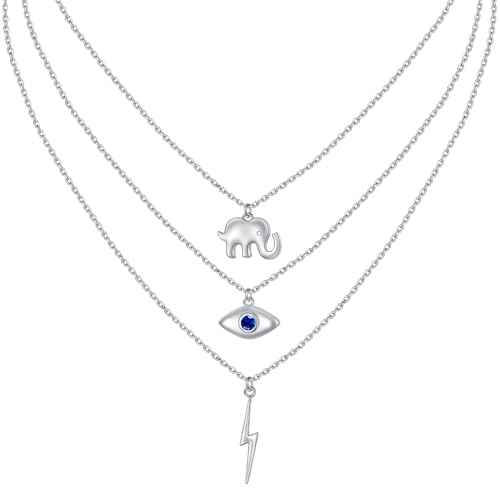 DAOCHONG S925 Sterling Silver Triple Layer Pendant Choker Necklace for Women 16"+2" - style: K-3 layered Evil Eye