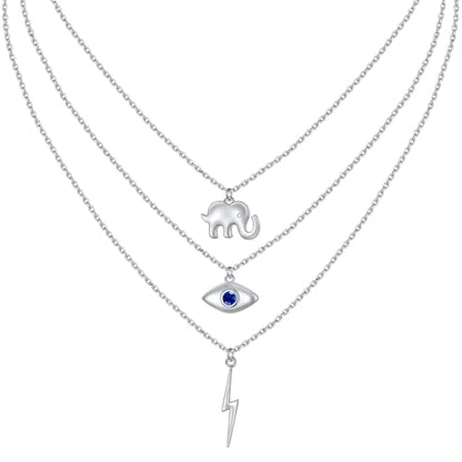 DAOCHONG S925 Sterling Silver Triple Layer Pendant Choker Necklace for Women 16"+2" - style: K-3 layered Evil Eye