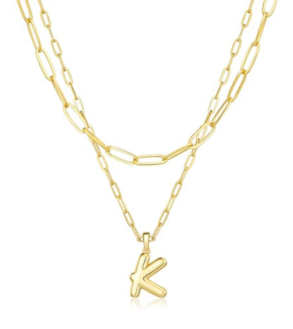 adoyi Dainty Heart Initial Necklaces 14K Gold Plated Layered Letter A-Z Pendant Necklace Stack Trendy Jewelry Birthday Valentines Gifts for Women Jewelry - color: Gold-Letter, style: K