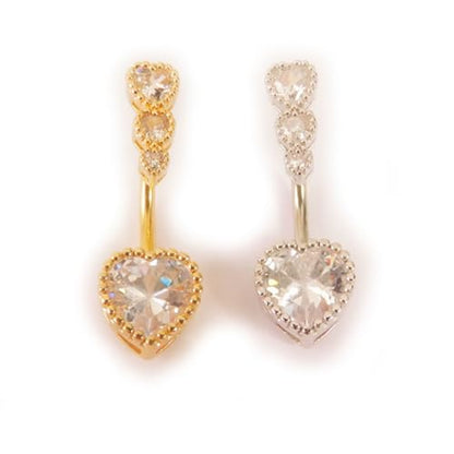 3Pcs 14G Stainless Steel Dangle Belly Button Rings Cubic Zirconia Heart Star Round Belly Navel Barbell Rings Belly Piercing Jewelry for Women - style: Gold Heart