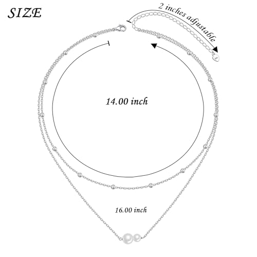 Yearace Choker Necklaces for Women S925 Sterling Silver Sideways Cross/Butterfly/Handcuffs/Infinity Interlocking/Chakra Choker Necklace Dainty Sideways Cross Necklace Jewelry Gift - style: Layered Pearl 16+14+2''