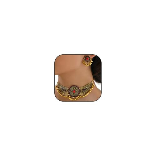 Frodete Indian Jewelry Sets for Women Traditional Bohemian Wedding Jewelry Set Indian Dresses for Women Oxidized Ethnic Party Prom Wear - color: C2:red indian necklace earring sets