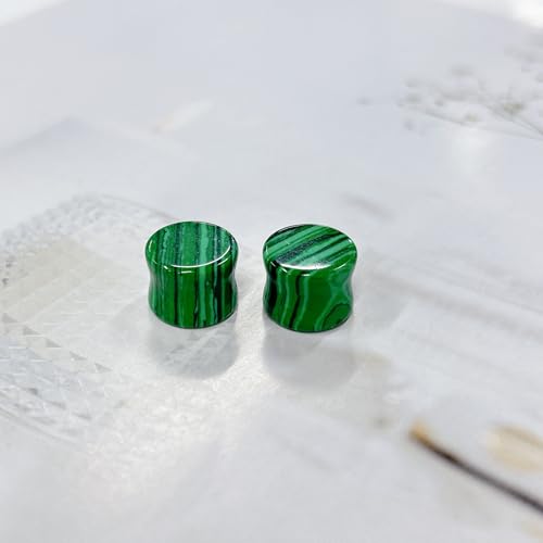 Green Malachite Ear Plugs Expander Earrings for Women Men 1 Pair Natural Solid Stone Saddle Double Flared Ears Stretching Tunnels Gauges Stretcher Lobe Earring Body Piercing Jewelry Size 2g to 5/8'' - size: 1/2"(12mm)