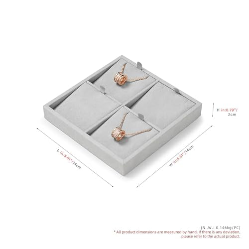 Microfiber 4 Slots Jewelry Pendant Display Tray | Jewelry Necklace Organizer Display Tray Gray - size: 5.49" x 5.5" x 0.78"