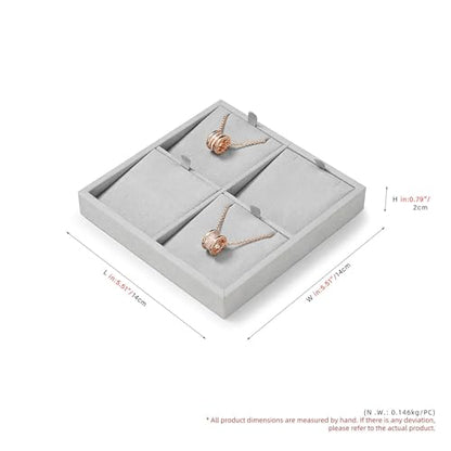 Microfiber 4 Slots Jewelry Pendant Display Tray | Jewelry Necklace Organizer Display Tray Gray - size: 5.49" x 5.5" x 0.78"