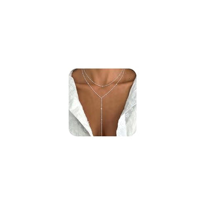 CHESKY Lariat Necklace for Women，14k Gold/Sliver Plated Layered Necklace | Gold/Sliver Long Necklace，Dainty Cross Pendant, Wedding Y-Shaped Drop Chain, Waterproof Jewelry Gift for Women Everyday Wear - style: SquareBead