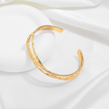 Gold Cuff Bracelet for Women Chunky Multi-layer Cross Wire Open Bracelet Hollow Wide Cuff Bracelets Adjustable Gold Open Cuff Bangle Bracelet - color: Triple Cuff Bracelet