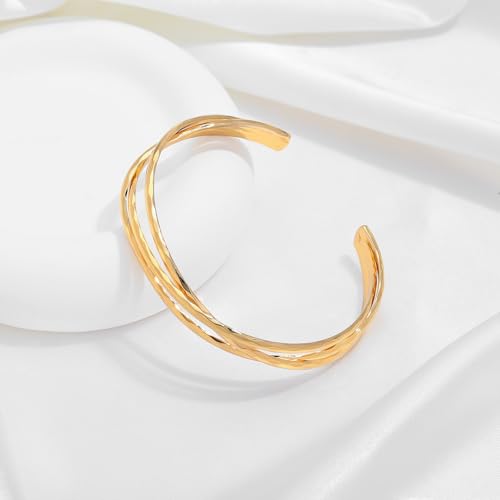 Gold Cuff Bracelet for Women Chunky Multi-layer Cross Wire Open Bracelet Hollow Wide Cuff Bracelets Adjustable Gold Open Cuff Bangle Bracelet - color: Triple Cuff Bracelet