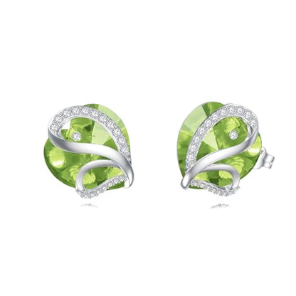 Butterfly Heart Birthstone Crystal Stud Earrings for Women S925 Sterling Silver Heart Birthstone Studs Birthday Gifts for Wife Mother Daughter Girlfriend Mom - color: 08-August