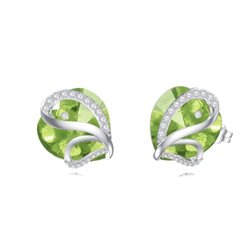Butterfly Heart Birthstone Crystal Stud Earrings for Women S925 Sterling Silver Heart Birthstone Studs Birthday Gifts for Wife Mother Daughter Girlfriend Mom - color: 08-August