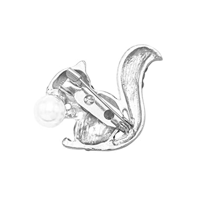 Rosemarie & Jubalee Women's Sparkling Crystal Pave Rhinestone Squirrel With Faux Pearl Nut Statement Brooch Lapel Pin, 1" - color: Silver Tone