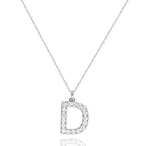 Tarsus Initial Cubic Zirconia Necklace for Women Teens | Jewelry Gifts for Women Adjustable Chain 18" + 2" - style: Silver-D-Diamond style