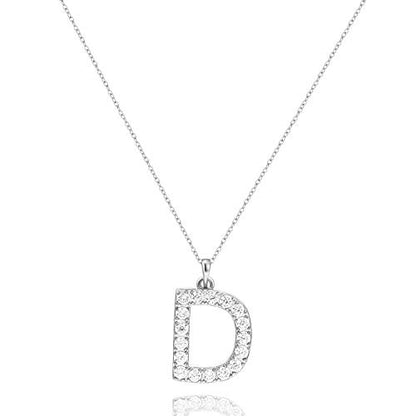 Tarsus Initial Cubic Zirconia Necklace for Women Teens | Jewelry Gifts for Women Adjustable Chain 18" + 2" - style: Silver-D-Diamond style