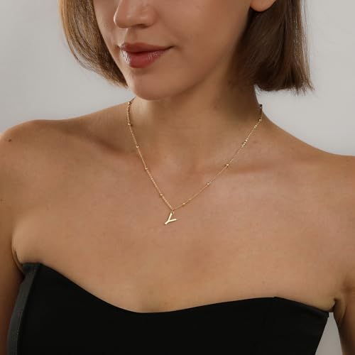 Initial Necklace for Women 14K Gold Silver Dainty Letter Necklace | Personalized Monogram Name Charm Pendant, Simple Bead Chain, Trendy Jewelry Gift, Non Tarnish - style: Y
