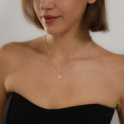 Initial Necklace for Women 14K Gold Silver Dainty Letter Necklace | Personalized Monogram Name Charm Pendant, Simple Bead Chain, Trendy Jewelry Gift, Non Tarnish - style: Y