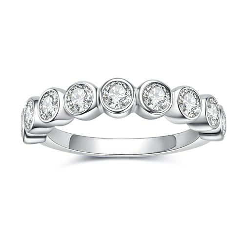 Moissanite Eternity Rings, S925 Sterling Silver Anniversary Band for Women - style: 9 Stones Round-Cut