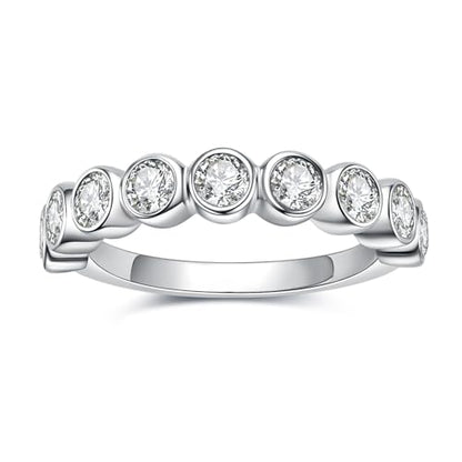 Moissanite Eternity Rings, S925 Sterling Silver Anniversary Band for Women - style: 9 Stones Round-Cut