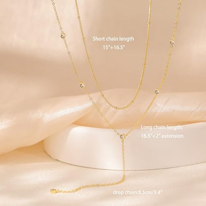 Gold Necklace for Women, Dainty Long Necklace 14k Gold Plated Lariat Long Necklaces for Women Trendy Simple Statement Drop Necklace Fashion Body Chain Prom Jewelry Gold Accessories - color: 8-Gold