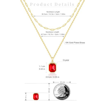 Gold Layered Necklaces for Women, 18k Gold Plated Crystal Necklace Paperclip Choker Emerald Green Jewelry for Women Gifts - color: Red