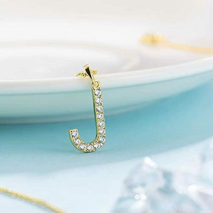 Tarsus Initial Cubic Zirconia Necklace for Women Teens | Jewelry Gifts for Women Adjustable Chain 18" + 2" - style: Gold-J-Diamond style