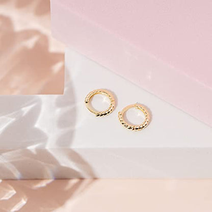 PAVOI 14K Gold Plated 925 Sterling Silver Post Twisted Huggie Earring | Women's Mini Hoop Earrings - color: Yellow Gold, size: 12.5 MM