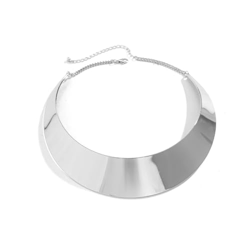 Chunky Gold Necklace Big Statement Chunky Necklace for Women African Tribe Wide Metal Choker Necklaces Jewelry - color: 01 Silver