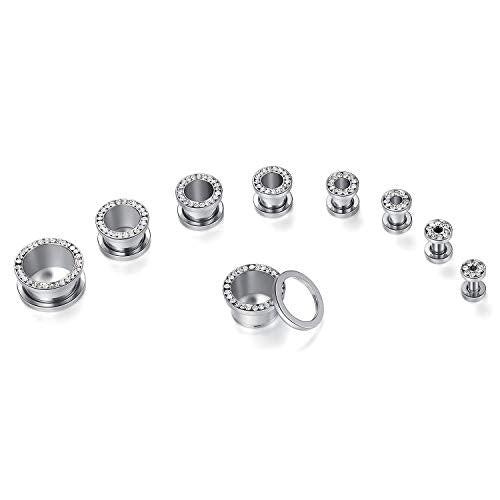 WBRWP 2pcs Hollow Gold Stainless Steel with Zircon Ear Plugs Tunnels - Ear Expander - Ear Gauges Stretcher Body Piercing Jewelry 8g-5/8 - color: Silver color with clear CZ