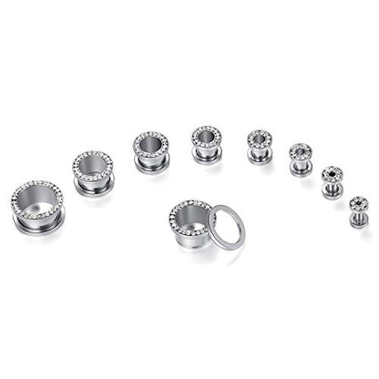 WBRWP 2pcs Hollow Gold Stainless Steel with Zircon Ear Plugs Tunnels - Ear Expander - Ear Gauges Stretcher Body Piercing Jewelry 8g-5/8 - color: Silver color with clear CZ