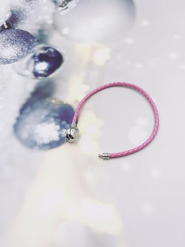 GMXLin Leather Charm Bracelet Heart Snap Clasp Clip Lock Handmade Braided Wristband Compatible with Women Pandora Charm Bead - color: Pink