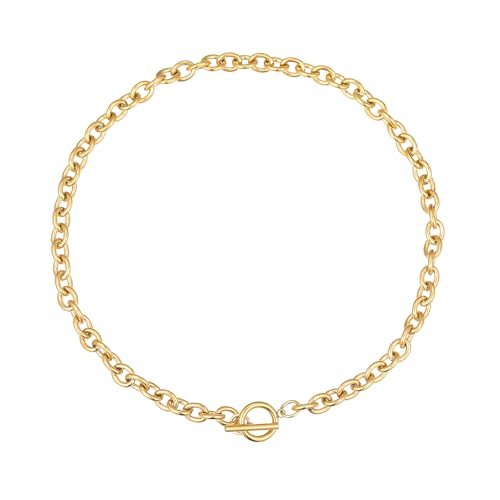 18K Gold Plated Chunky Chain Necklace for Women Dainty Cuban Paperclip Chain Toggle Bar Clasp Necklace Thick Trendy Layering Gold Chain Link Stainless Steel Jewelry - style: Chunky Toggle-Gold