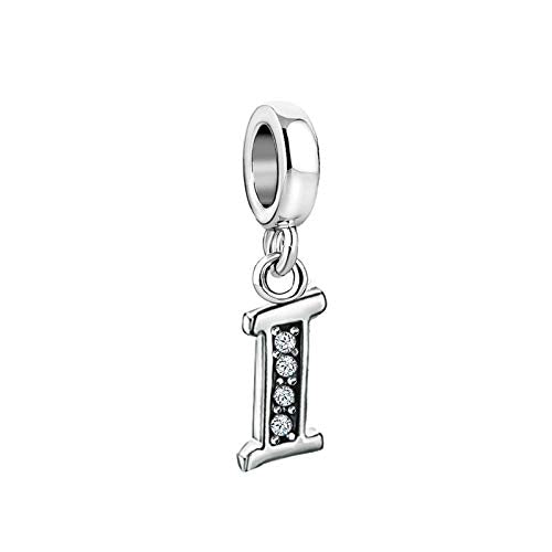 LSxAB Sparkling Initial Letter Charm Compatible with Pandora Charms Bracelets for Women A-Z Pendant Jewelry - style: I