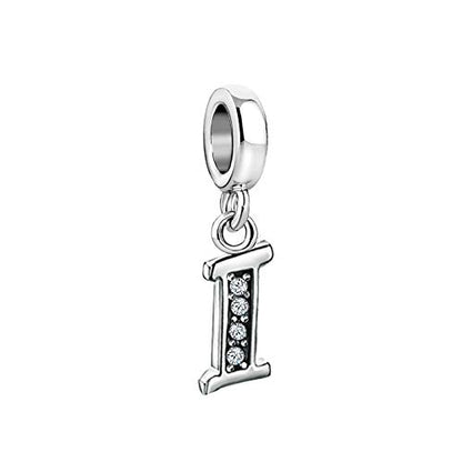 LSxAB Sparkling Initial Letter Charm Compatible with Pandora Charms Bracelets for Women A-Z Pendant Jewelry - style: I