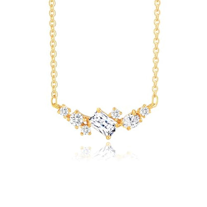 Gold Plated Pendant Necklaces for Women Cubic Zirconia Accent 18 Inch Adjustable Chain Hypoallergenic Gift for Wife Mom Birthday Valentines Day - style: Curved horizontal