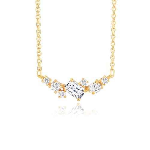 Gold Plated Pendant Necklaces for Women Cubic Zirconia Accent 18 Inch Adjustable Chain Hypoallergenic Gift for Wife Mom Birthday Valentines Day - style: Curved horizontal