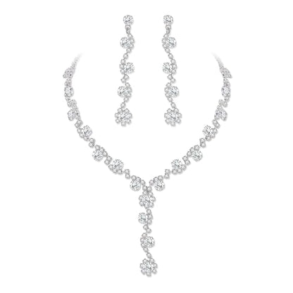 Crysdue Women's Wedding Bridal Jewelry Set for Brides Bridesmaids Cubic Zirconia Flower Leaf Vine Necklace Dangle Earrings for Prom Party - style: 27-silver