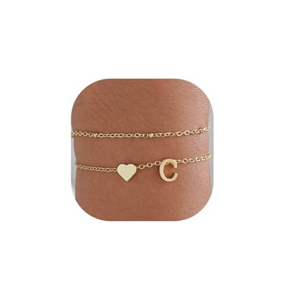Gold Initial Bracelets for Women Trendy, Dainty Layered 14K Gold Plated Heart Letter Charm Bracelets, letter beads for name bracelets Jewelry Gifts - color: Gold-C