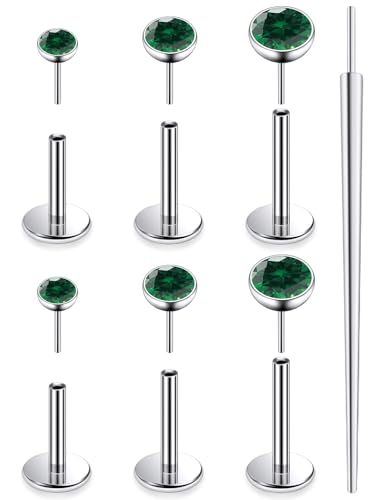 20G 18G 16G F136 Titanium Threadless Flat Back Earrings Nose Studs Tragus Forward Helix Conch Cartilage Lobe Earrings Medusa Labret Snake Bite Monroe Lip Ring Piercing Jewelry For Women Men - color: Green, size: 16G-6MM/7MM/8MM Bar-CZ 2/3/4MM