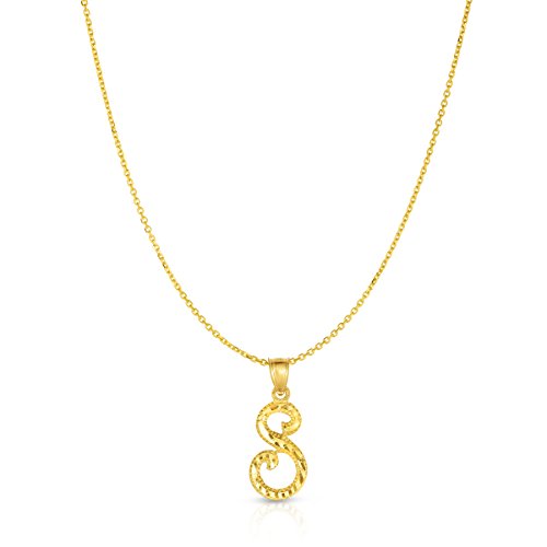 Floreo 10K Yellow Gold Charm Pendant Letter A-Z Personalized Alphabet Initial Name with optional 18 Inch Necklace - style: S with Chain