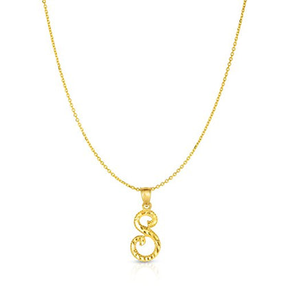 Floreo 10K Yellow Gold Charm Pendant Letter A-Z Personalized Alphabet Initial Name with optional 18 Inch Necklace - style: S with Chain