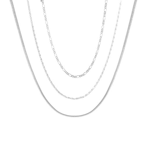wgoud Gold Necklace for Women Waterproof,14K Real Gold Plated Herringbone Choker Necklace for Women Trendy, Dainty Gold Chain Necklaces Stack,Simple Layered Gold Necklaces for Women Jewelry Gifts - color: 3Pcs Silver Necklace A