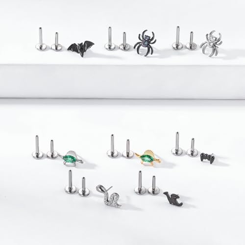 1pcs G23 Titanium Flat Back Earrings Studs 16g F136 Implant Grade Titanium Labrets Press Fit Threadless Push In Dainty Cartilage Helix Conch Lobe Lip Tragus Piercing Jewelry - style: 1pcs Black Spider