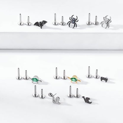 1pcs G23 Titanium Flat Back Earrings Studs 16g F136 Implant Grade Titanium Labrets Press Fit Threadless Push In Dainty Cartilage Helix Conch Lobe Lip Tragus Piercing Jewelry - style: 1pcs Black Spider