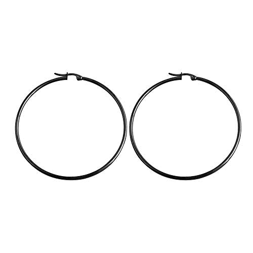 Rounded Hoops Earrings (20mm-60mm Diameter) - color: Black 60mm